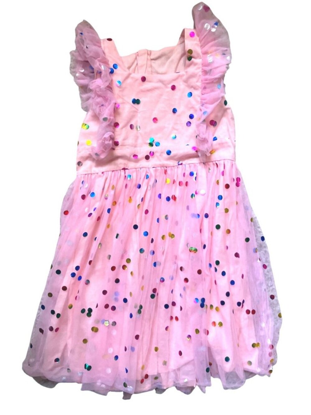 Pink Sleeveless Girls Party Dress With Colorful Sequins Ruffled Shoulders  Size